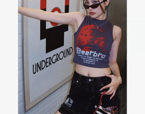 BeerBro 美式Y2K辣妹紧身工字背心...