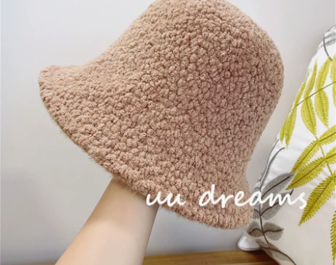 2021年冬季羊羔绒渔夫帽韩版毛绒绒双面盆...