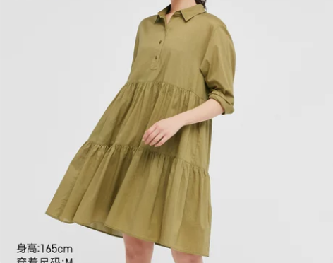 优衣库 女装 棉质层叠迷你连衣裙(七分袖蛋糕裙洋装含内衬)4...