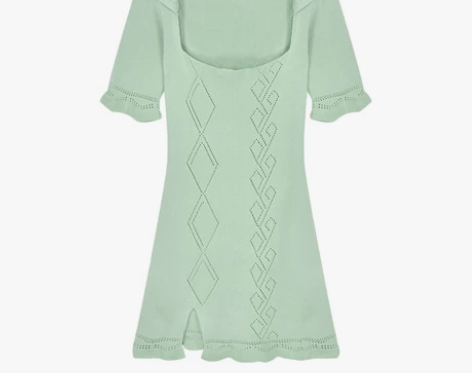 付邮费送 针织连衣裙方领紧身开叉包臀短裙女...