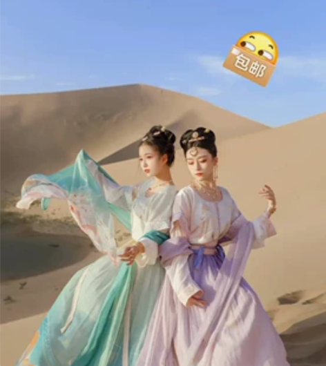 七月夕 出  鹿饮溪 唐制坦领汉服半臂双色...