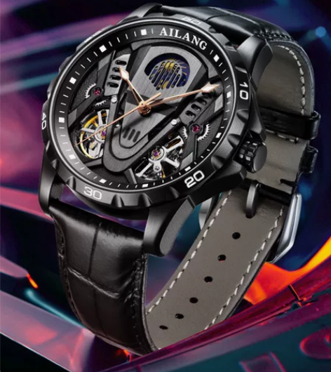 艾浪官方正品牌镂空双陀飞轮全自动机械表男时...