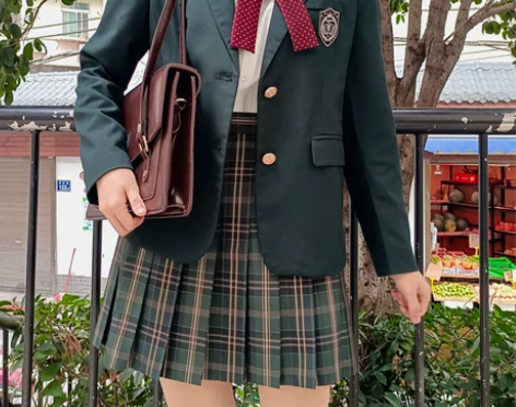 jk制服秋冬套装原创正版百褶裙蛇院墨绿色格...