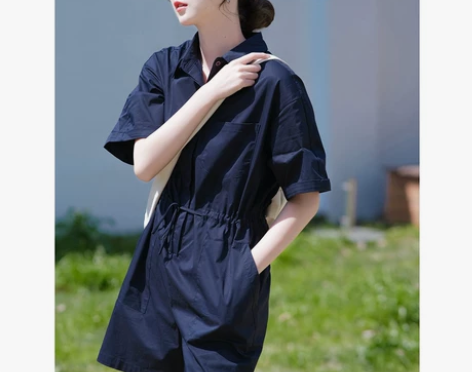 夏新款复古显瘦收腰小个子宽松薄款短袖休闲工...