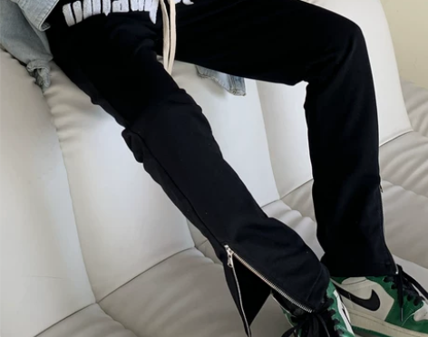 加绒高街美式宽松直筒开叉阔腿裤高腰显瘦休闲...