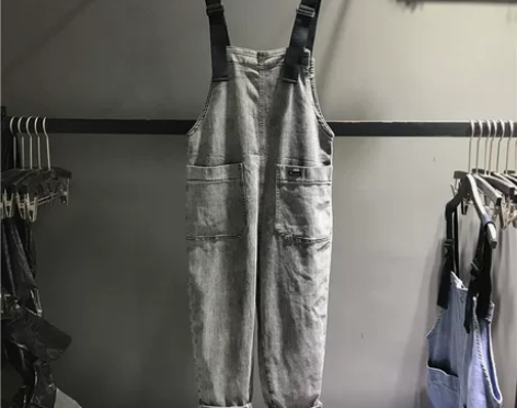 烟灰色牛仔背带裤 S码休闲减龄牛仔裤 烟灰...