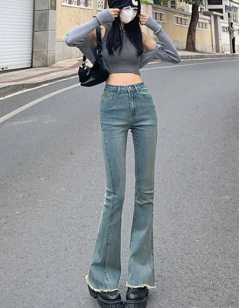 喇叭牛仔裤 牛仔裤喇叭裤高腰ZAZN202...