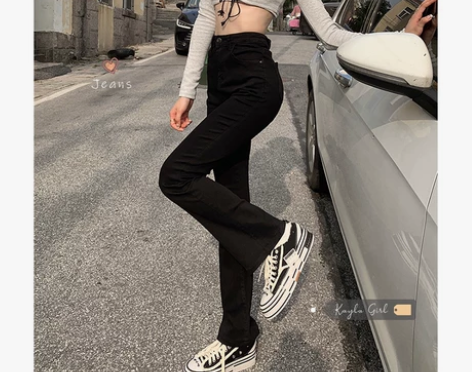 复古黑色拖地牛仔裤女夏季2022年新款港味...