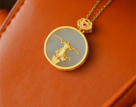 天然和田玉大圣归来项链吊坠S925纯银镶嵌...