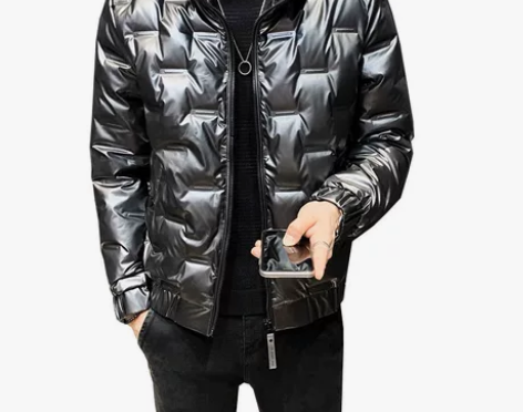 男士羽绒服，短款！枪灰色，质感很好，白鸭绒...