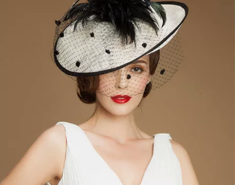 EE 英式优雅亚麻礼帽女夏 英伦羽毛黑纱帽...