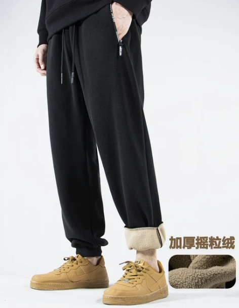 裤子加绒 加厚裤子重磅澳粒绒男士秋冬休闲束...