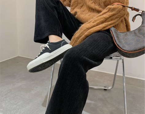 小个子灯芯绒阔腿裤女秋冬高腰米白色垂感宽松...