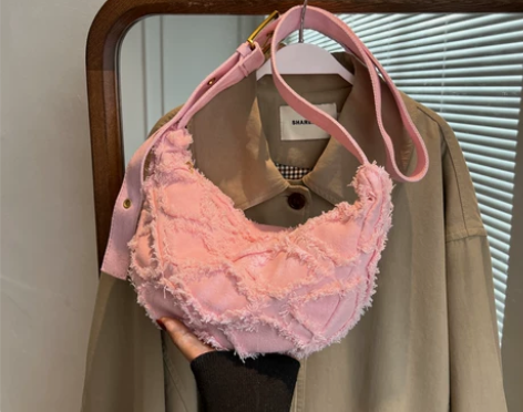 粉红色帆布包包女2022新款百搭ins斜挎...