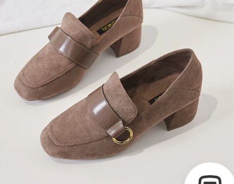 2018秋冬新款粗跟单鞋女韩版加绒豆豆鞋方...