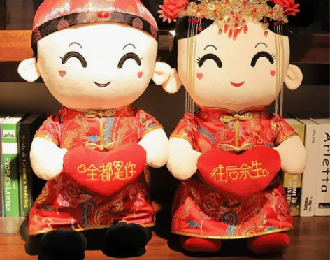 创意压床婚庆娃娃公仔一对结婚礼物婚房新款毛...