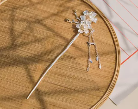 古风梨花流苏发簪女镀银古典气质中国民族风汉...