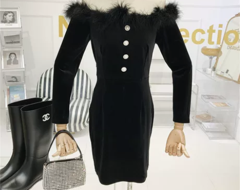 法式复古收腰显瘦长袖小黑裙女2020秋季新...