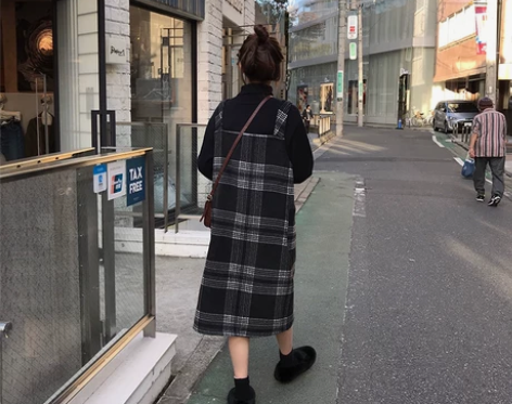 定制2018冬季新款韩版百搭中长款宽松格子...