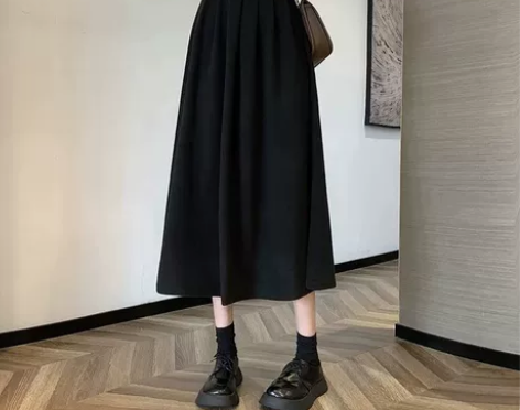 大码毛呢半身裙女秋冬季胖MM显瘦遮胯黑色伞...