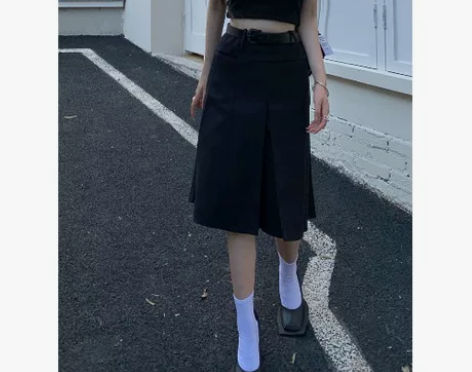 kumikumi甜酷辣妹高腰百褶裙半身裙女...