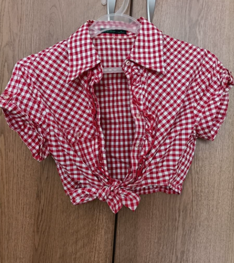 森马纯棉田园风红色格子衬衫m码 搭配牛仔裤...