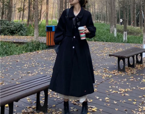 大码港风chic毛呢大衣女秋冬2021新款...