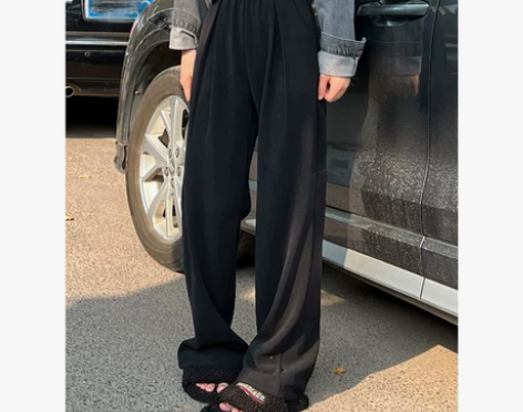 米白色针织阔腿裤子女春秋冬垂感慵懒雪尼尔拖...