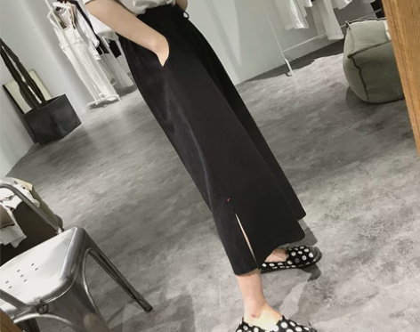 开叉阔腿裤女春夏季宽松高腰显瘦休闲裤韩版九...