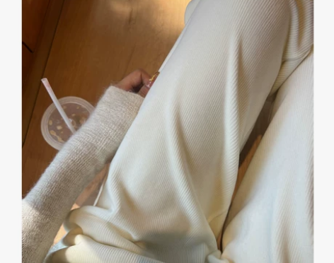 高腰休闲裤 阔腿裤高腰休闲奶白色加绒灯芯绒...