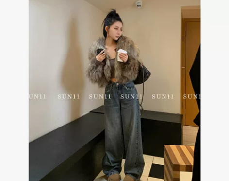 SUN11 直筒牛仔裤女秋冬加绒2022新...