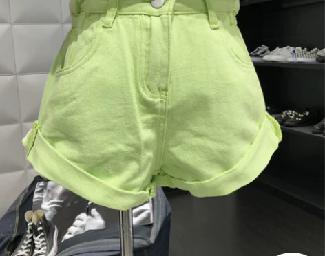 糖果色短裤潮夏季女装百搭高腰显瘦学生热裤卷...