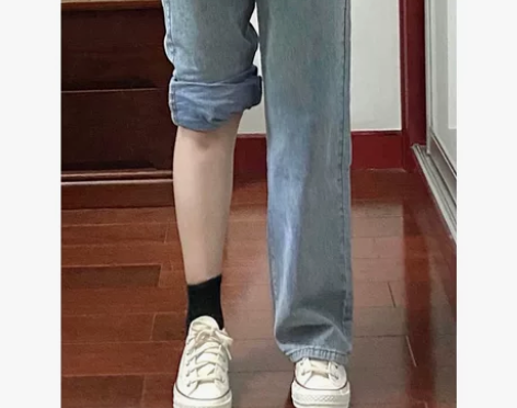 2021年秋季蓝色宽松直筒牛仔裤女大码胖妹...