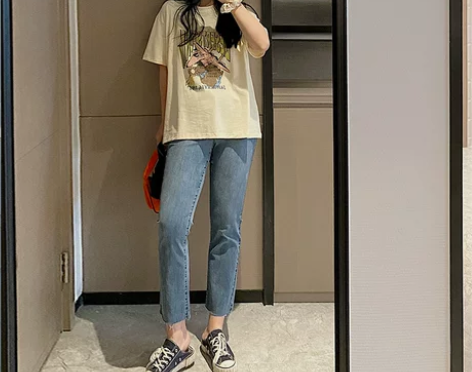 李潇洒胖mm冰氧吧微喇显瘦牛仔裤女夏季大码...