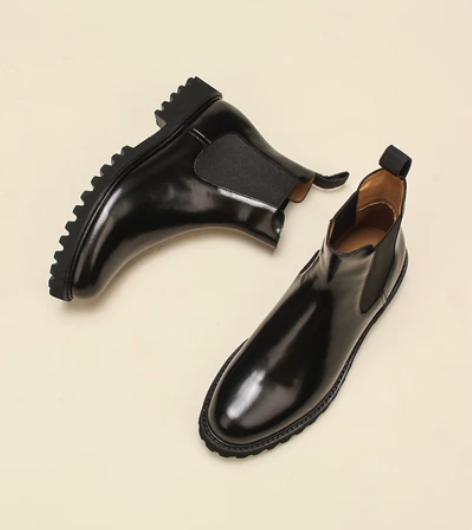 复古牛皮靴 切尔西短靴  牛皮机车靴 简约...