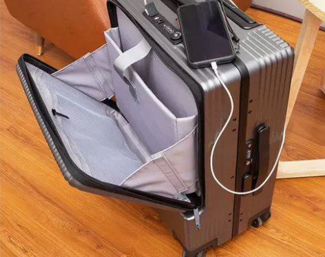 商务侧开高颜值行李箱多功能铝框网红拉杆箱静...