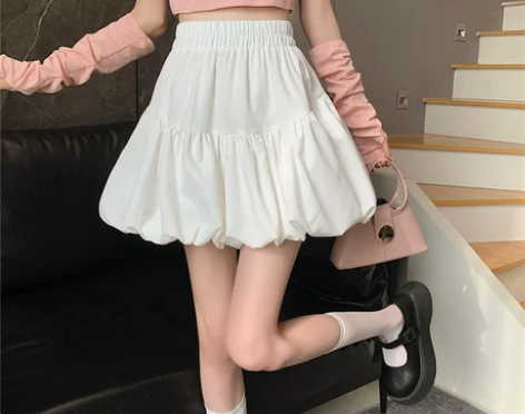 褶皱蓬蓬裙花苞裙白色短裙女夏季设计感小众甜...