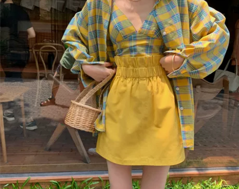 炸街御姐风闺蜜装chic泫雅风格纹套装女衬...