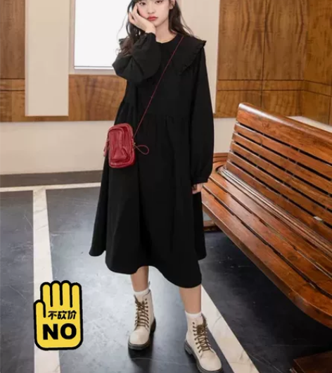 尔给新款娃娃领裙子女学院风温柔连衣裙设计感...