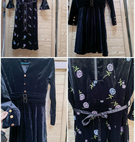 闲置俩条丝绒连衣裙，精美刺绣，性感漏锁骨裙...