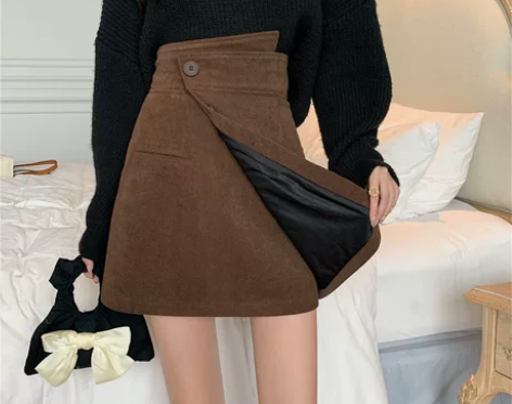 大码半身裙秋冬高腰不规则a字气质百搭黑色短...