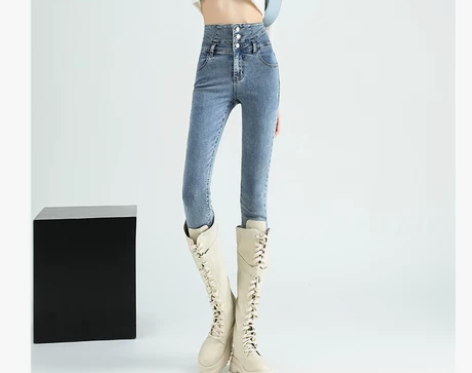 高腰小脚牛仔裤女秋冬加绒2022年新款显瘦...