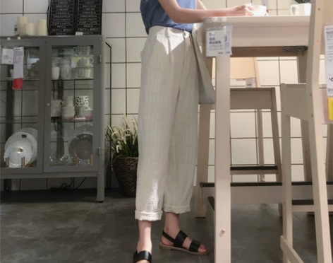 棉麻裤   宽松款萝卜裤  颜色米白，九分...
