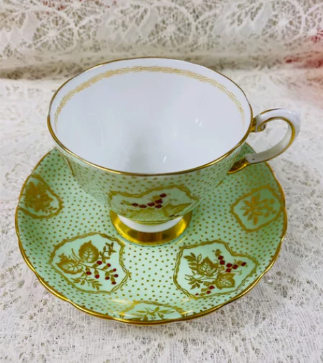 英国骨瓷 Tuscan 绿色珐琅瓷手绘重鎏...