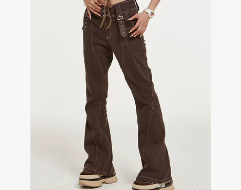 BeerBro美式复古低腰牛仔裤女春秋设计...