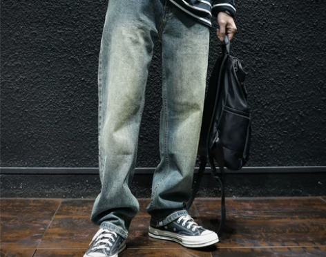 裤子复古 美式加绒直筒牛仔裤男冬季宽松潮牌...