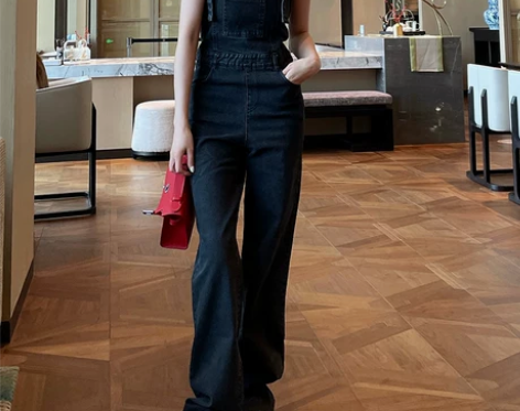 麻头MATOU 复古休闲背带牛仔裤女202...