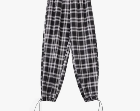 JIUJIU复古港风格纹休闲裤女春季202...