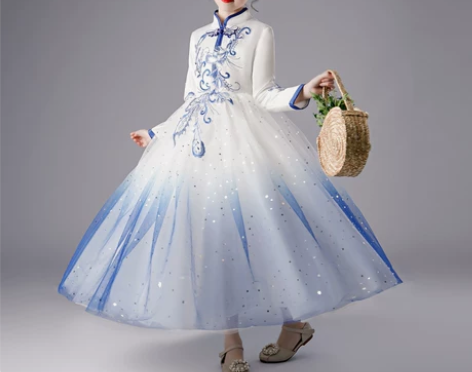 女童中国风公主裙古筝表演钢琴演奏演出服主持...