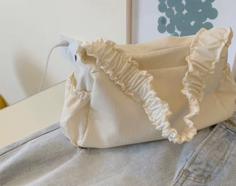 简约尼龙褶皱设计手提包包女2022夏新款可...